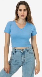 LAP Baby Rib Short Sleeve V Neck Crop Tee