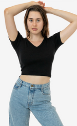 LAP Baby Rib Short Sleeve V Neck Crop Tee