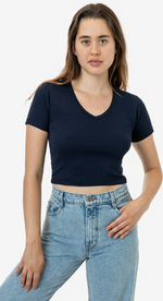 LAP Baby Rib Short Sleeve V Neck Crop Tee