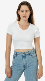 LAP Baby Rib Short Sleeve V Neck Crop Tee