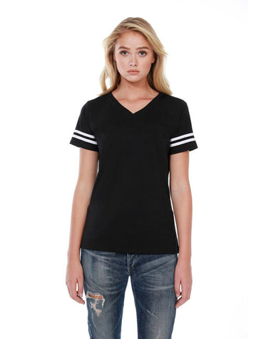 StarTee Ladies' CVC Striped Varsity T-Shirt